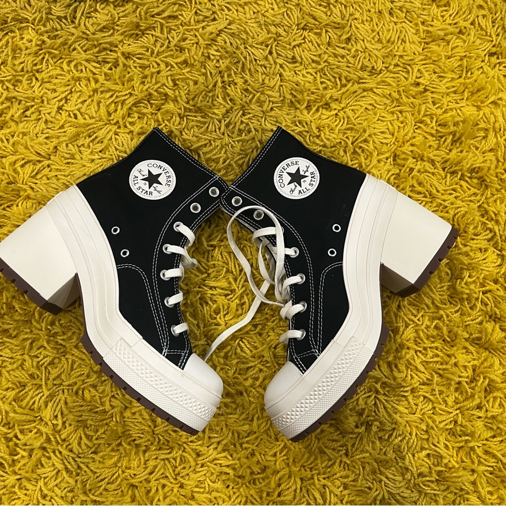 Converse High-Top Black and White Chunky Heel Sneakers - Picture 2 of 4